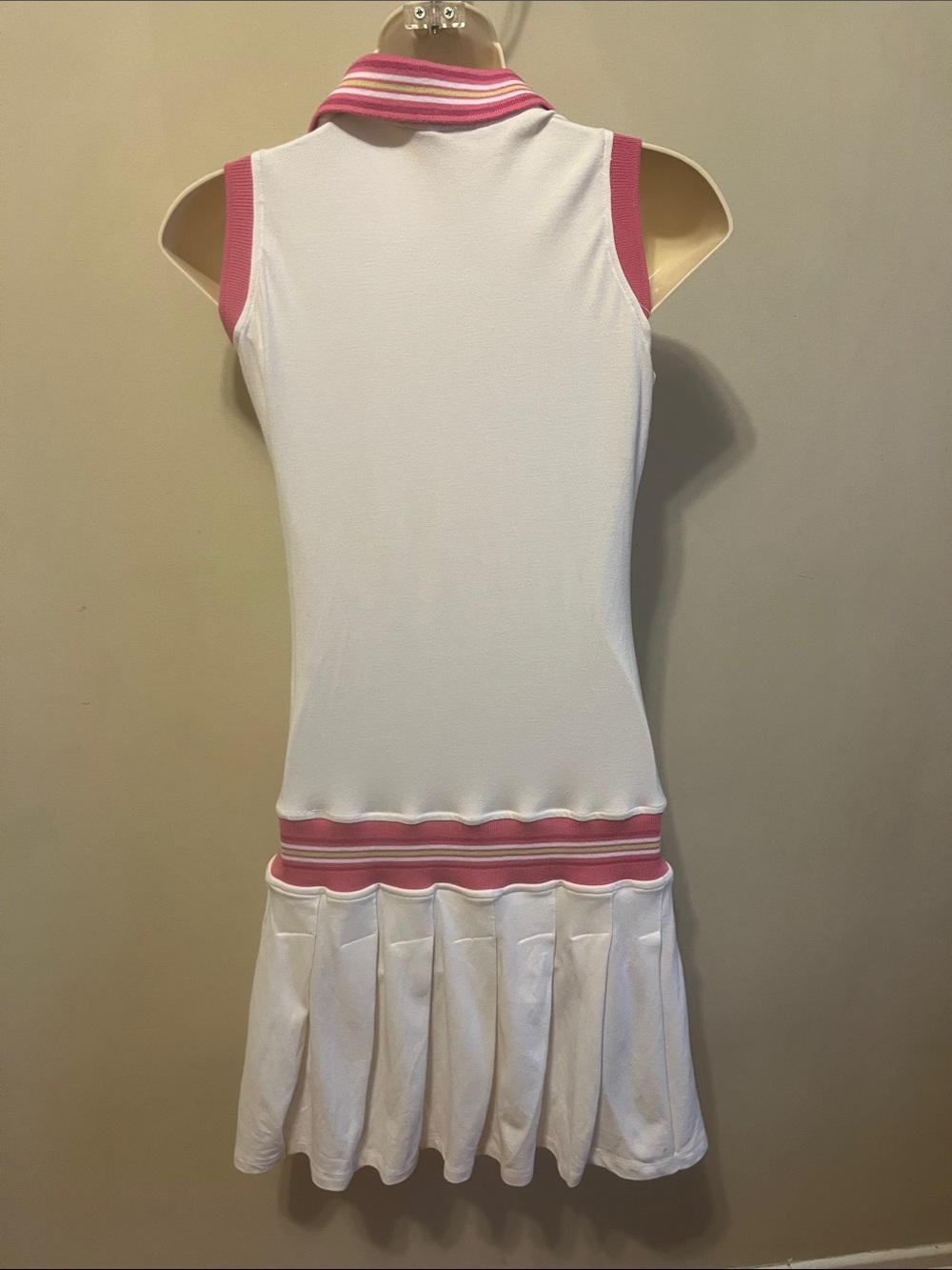 Vintage Abercrombie White Tank Polo Pleated Dress with Pink Trim - Picture 3 of 8